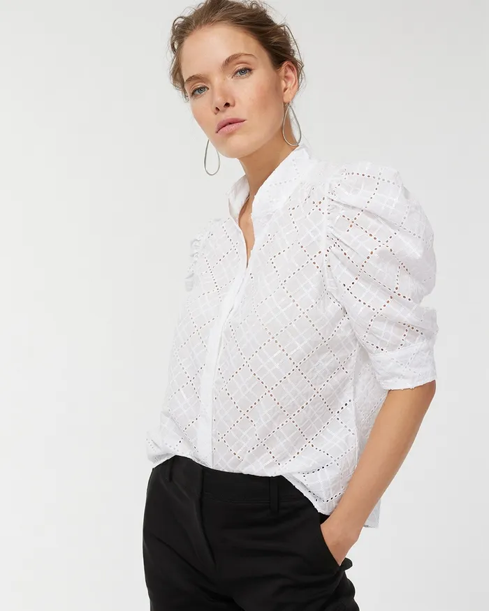 Chico039s Mixed Eyelet Shirt Alabaster Women Tops
