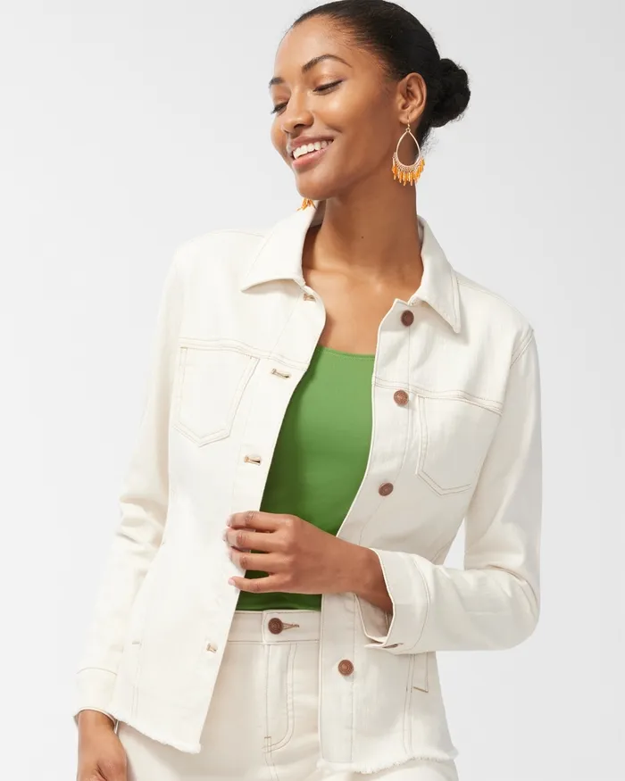 Chico039s Neutral Shine Denim Jacket Neutral Women Matching Sets