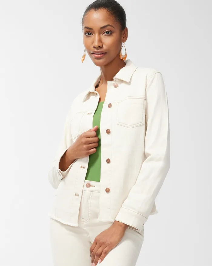 Chico039s Neutral Shine Denim Jacket Neutral Women Matching Sets