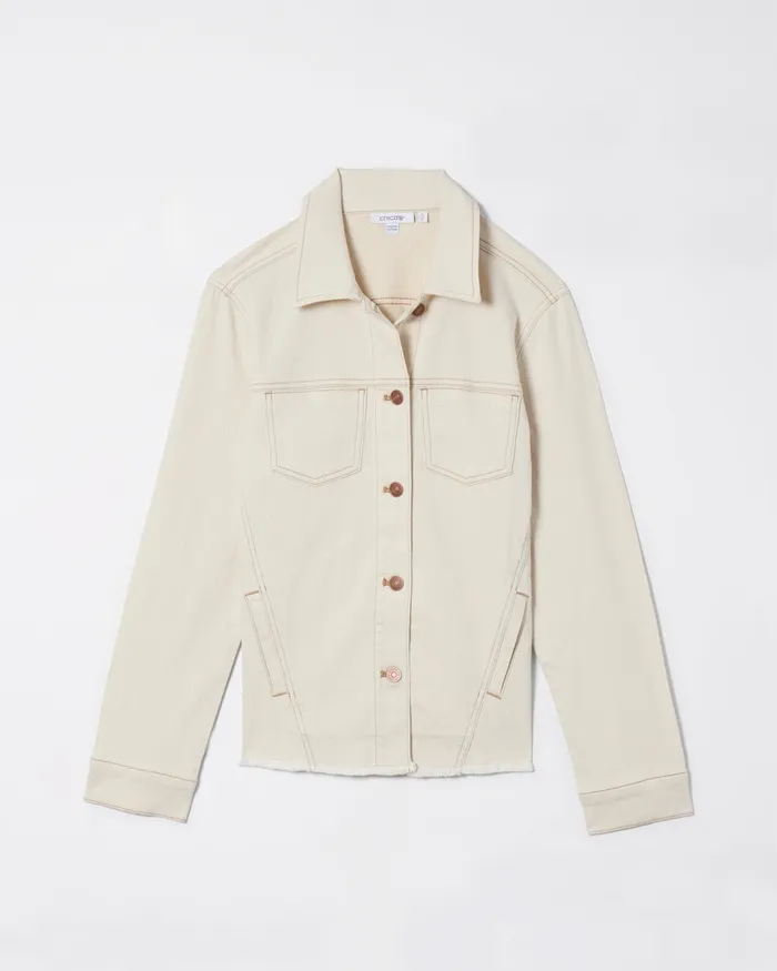 Chico039s Neutral Shine Denim Jacket Neutral Women Matching Sets