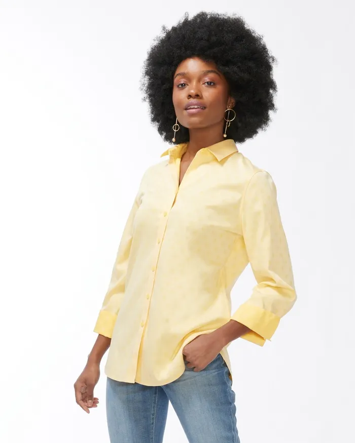 Chico039s No Iron Stretch Jacquard Shirt Golden Haze Women Tops