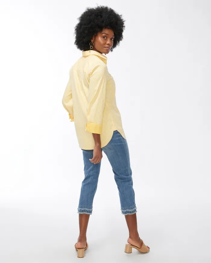 Chico039s No Iron Stretch Jacquard Shirt Golden Haze Women Tops