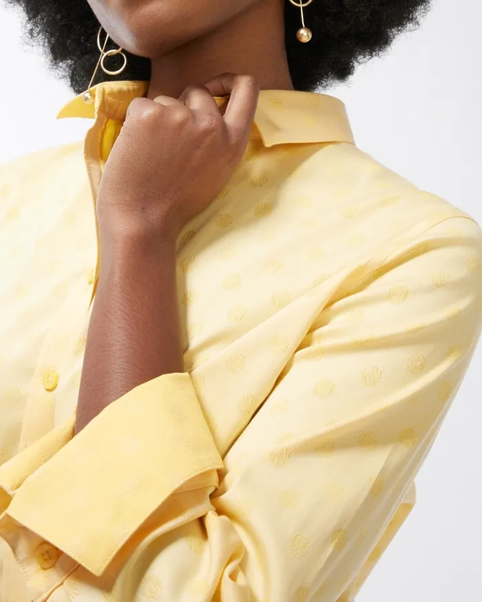 Chico039s No Iron Stretch Jacquard Shirt Golden Haze Women Tops