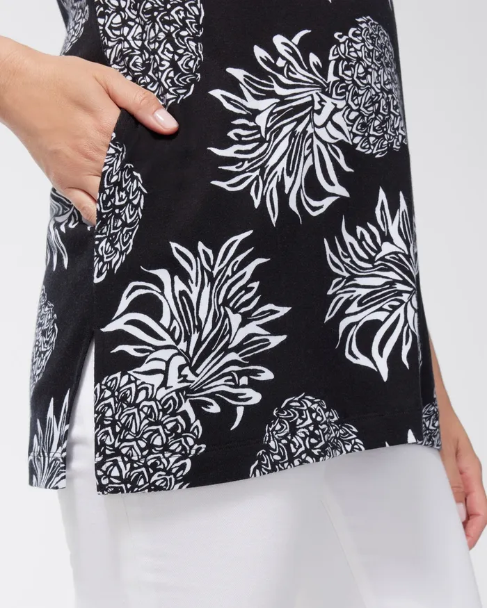 Chico039s Pima Pineapple Print Pocket Tunic Black Women Tops