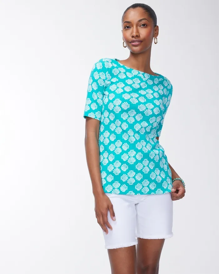 Chico039s Pima Shell Print Everyday Tee Tropical Jade Women Tees
