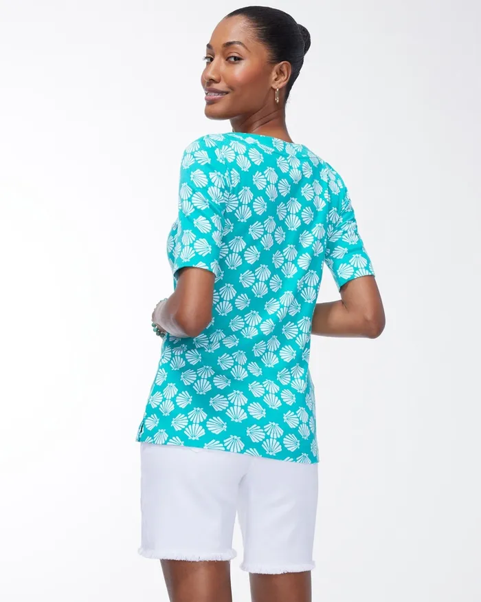 Chico039s Pima Shell Print Everyday Tee Tropical Jade Women Tees