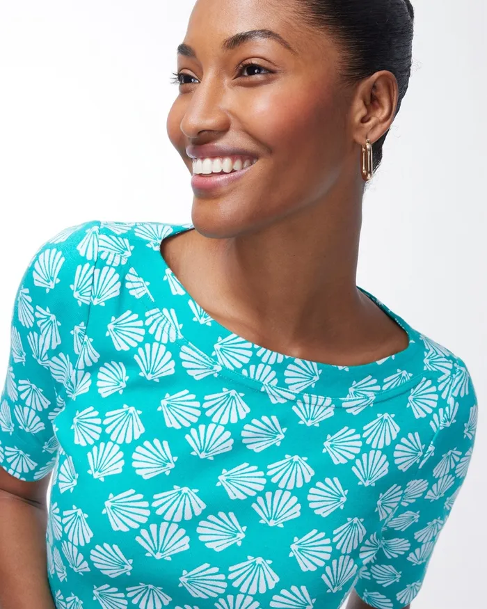 Chico039s Pima Shell Print Everyday Tee Tropical Jade Women Tees