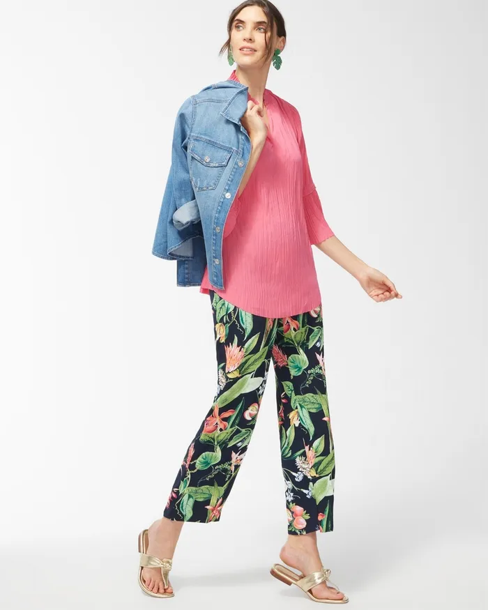 Chico039s Pleated Flare Sleeve Blouse Strawberry Margarita Women Tops