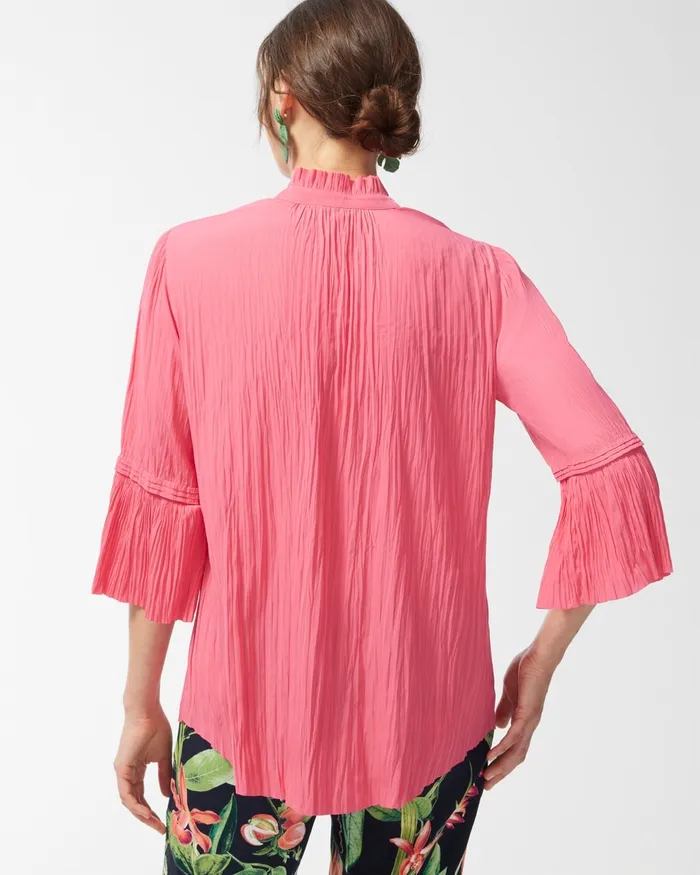 Chico039s Pleated Flare Sleeve Blouse Strawberry Margarita Women Tops