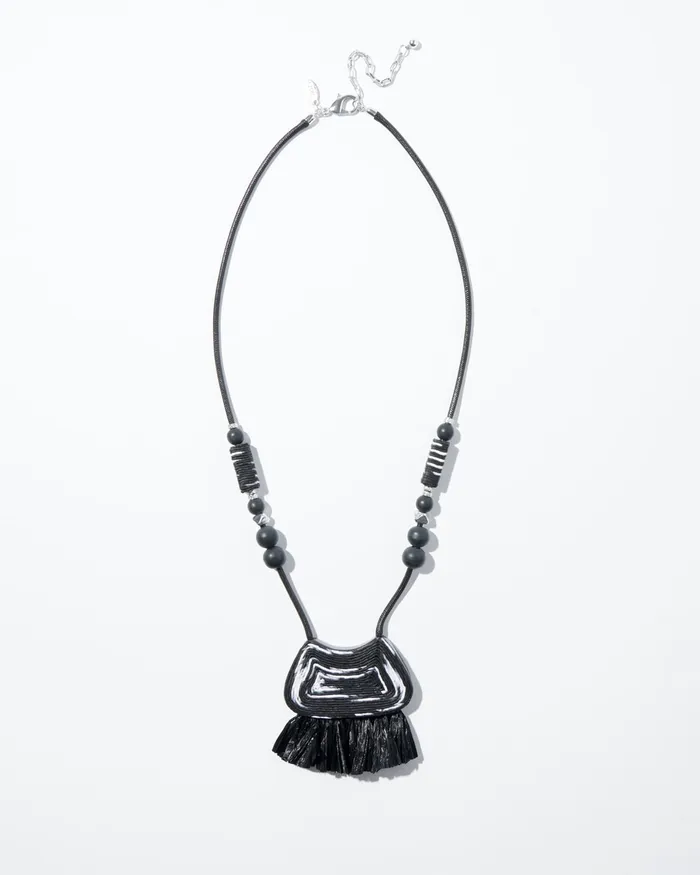 Chico039s Raffia Pendant Necklace BlackWhite Women Necklaces