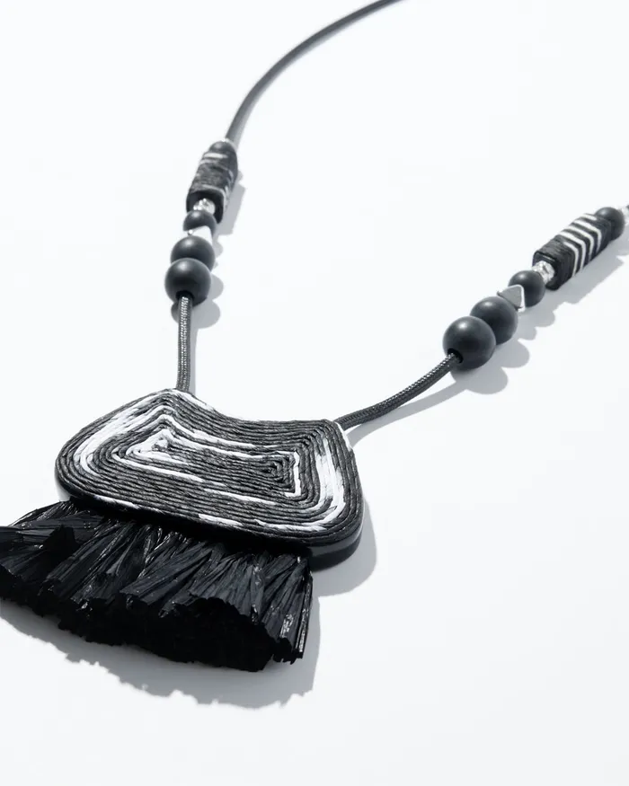 Chico039s Raffia Pendant Necklace BlackWhite Women Necklaces