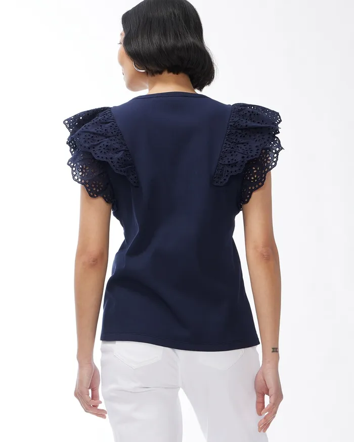 Chico039s Ribbed Eyelet Flutter Sleeve Tee Agua Azul Women Tops