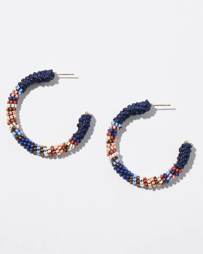 Chico039s Seed Bead Front To Back Hoops Blue Women Earrings