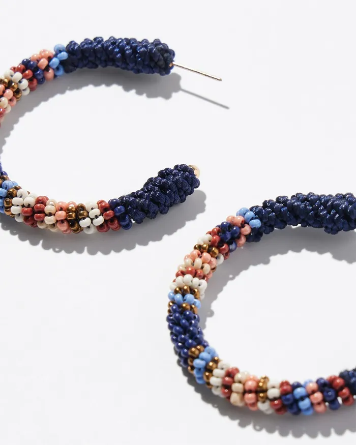 Chico039s Seed Bead Front To Back Hoops Blue Women Earrings