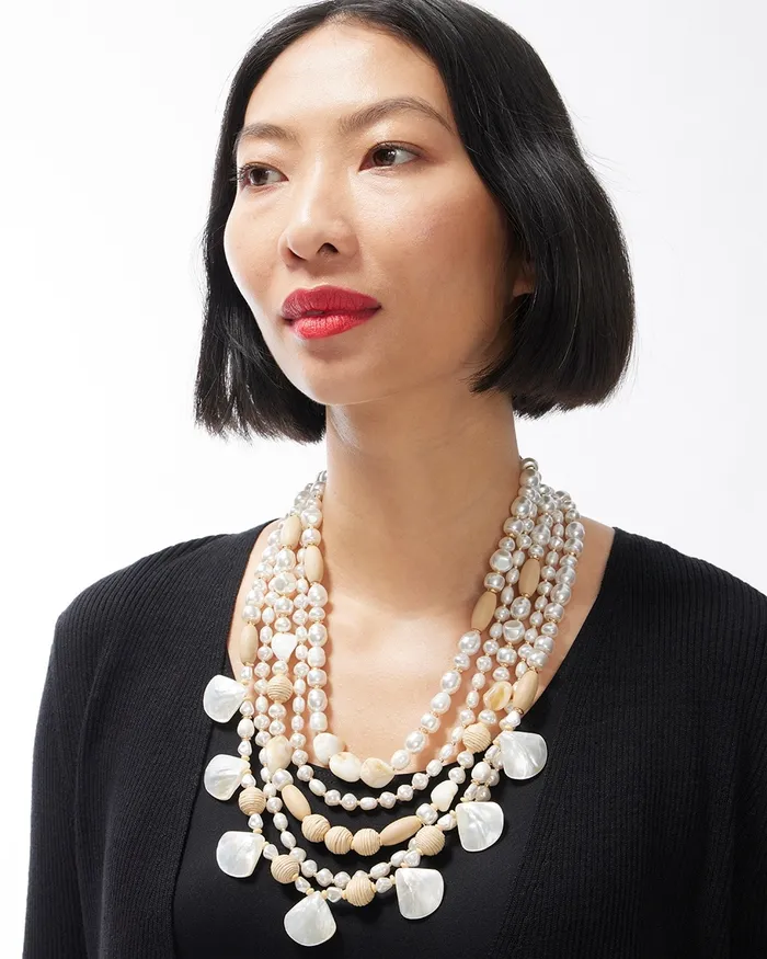 Chico039s Shell And Wood Necklace Pearl Women Necklaces