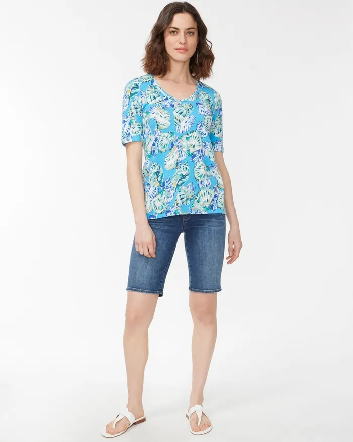 Chico039s Shell Print Seamed Slub Tee Poolside Blue Women Tees