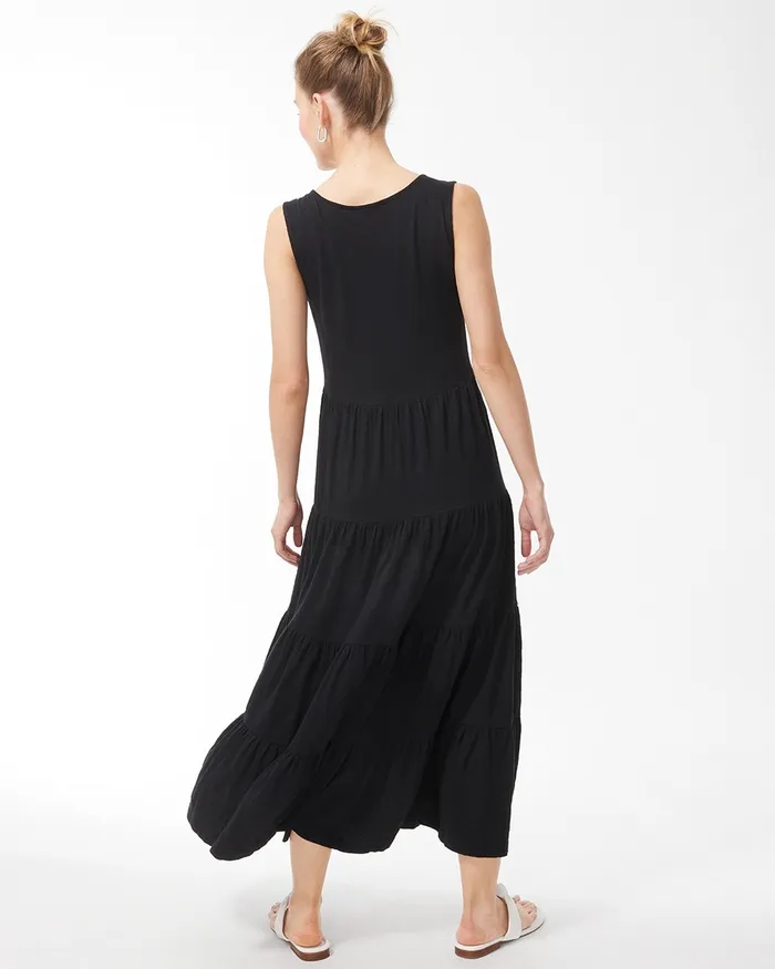 Chico039s Sleeveless Cotton Slub Maxi Dress Black Women Dresses and Skirts