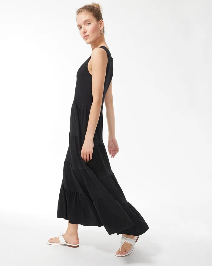 Chico039s Sleeveless Cotton Slub Maxi Dress Black Women Dresses and Skirts