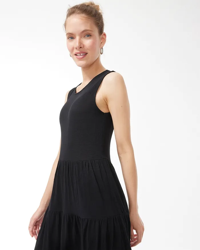 Chico039s Sleeveless Cotton Slub Maxi Dress Black Women Dresses and Skirts