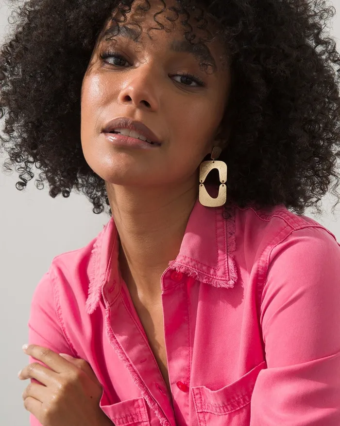 Chico039s Square Gold Tone Drop Earrings Gold Women Earrings