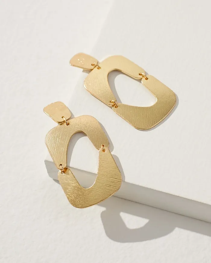 Chico039s Square Gold Tone Drop Earrings Gold Women Earrings