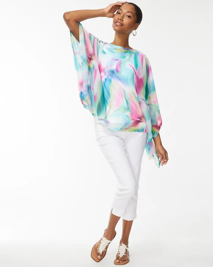 Chico039s Tie Dye Sheer Poncho Hint Of Mint Women Ponchos and Ruanas