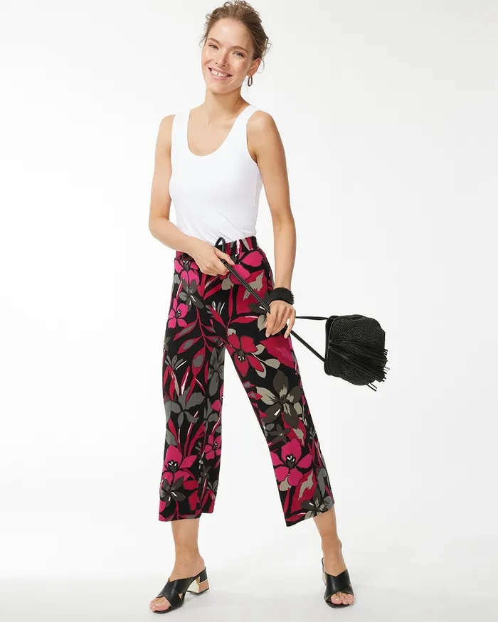 Chico039s Travelers Floral Crops Botanic Berry Women Pants
