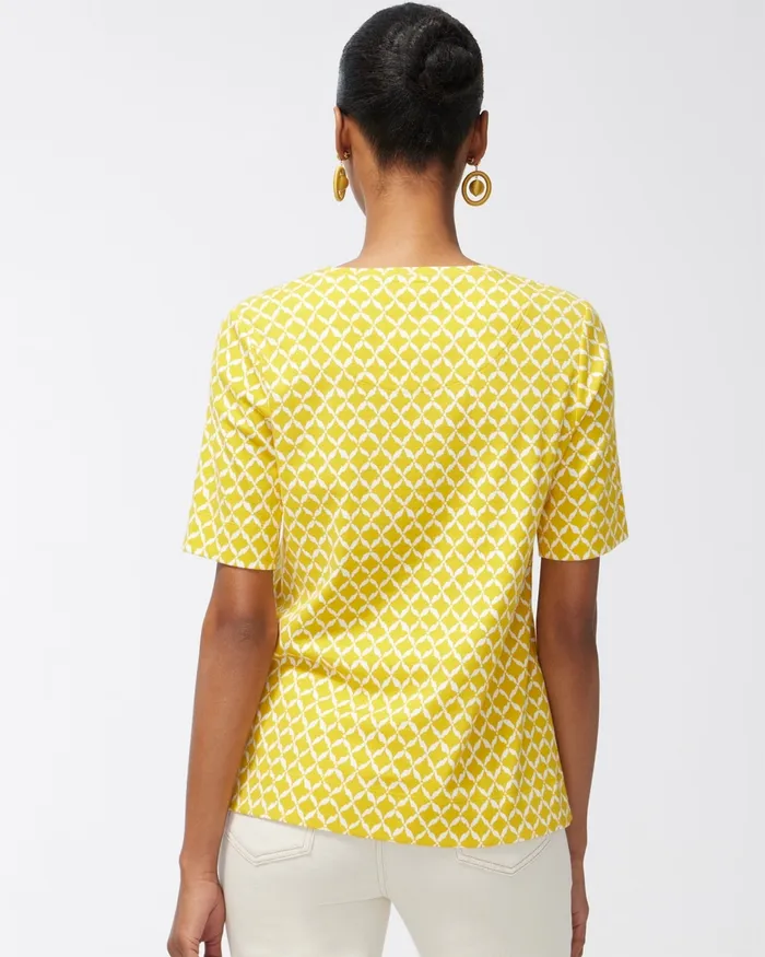 Chico039s Warm Ikat Cotton Crew Neck Tee Pineapple Fizz Women Tees