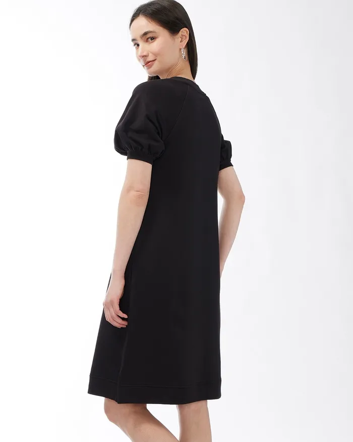 Chico039s Zenergy French Terry Puff Sleeve Dress Amparo Blue Women Dresses and Skirts