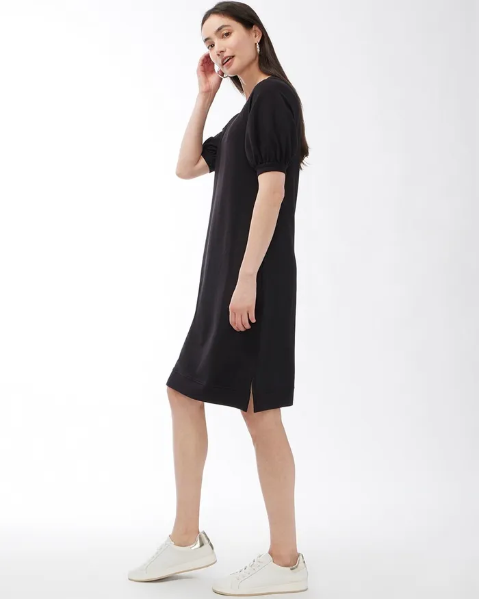 Chico039s Zenergy French Terry Puff Sleeve Dress Amparo Blue Women Dresses and Skirts