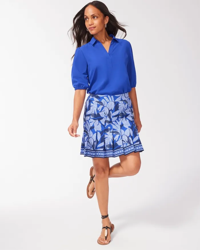 Chico039s Zenergy UPF Neema Floral Pleated Skort Blue Grotto Women Pants