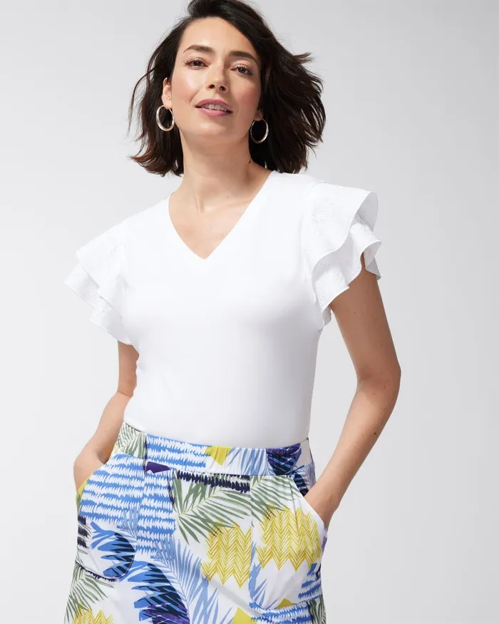 Chico039s Zenergy UPF Neema Flutter Sleeve Tee Alabaster Women Tees