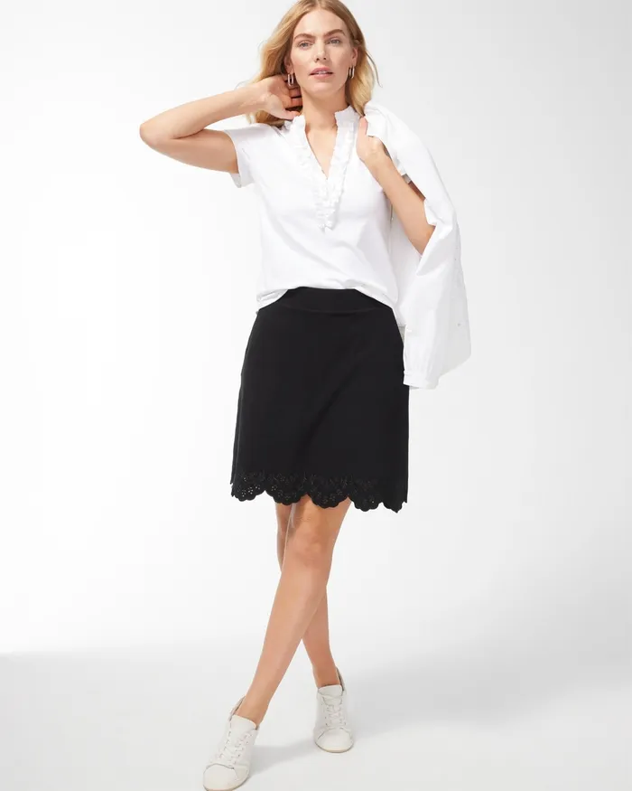 Chico039s Zenergy UPF White Ruffle Neck Top Alabaster Women Tops