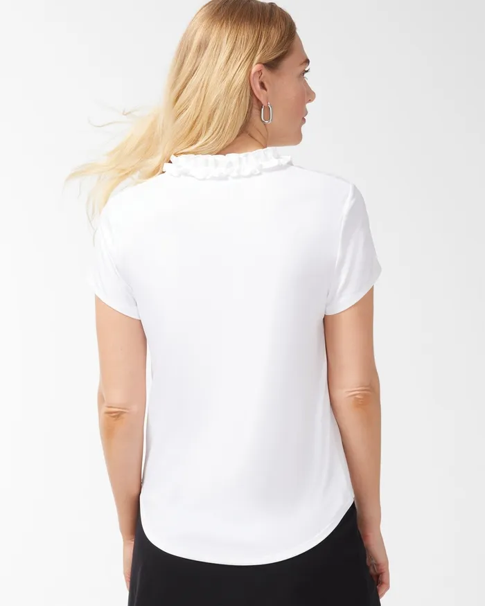 Chico039s Zenergy UPF White Ruffle Neck Top Alabaster Women Tops