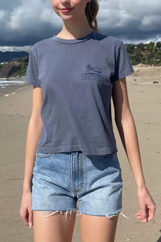 Chloe Newport Top Faded Navy Blue Women Brandy Melville Graphics