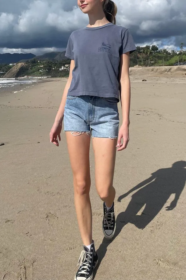 Chloe Newport Top Faded Navy Blue Women Brandy Melville Graphics