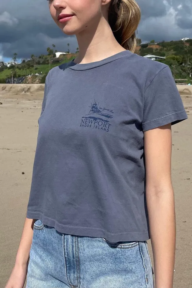 Chloe Newport Top Faded Navy Blue Women Brandy Melville Graphics