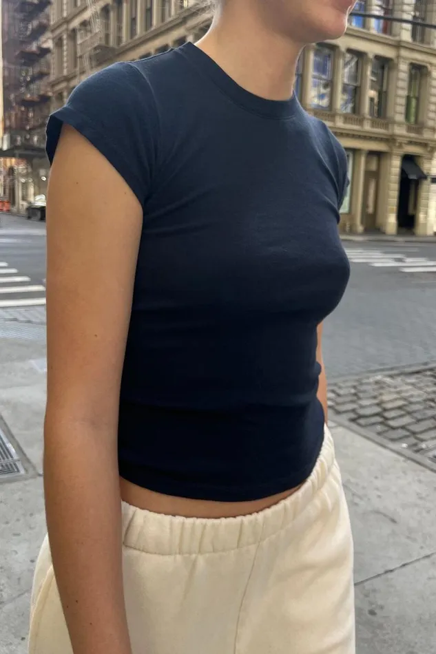 Chloe Top Navy Blue Women Brandy Melville Tops