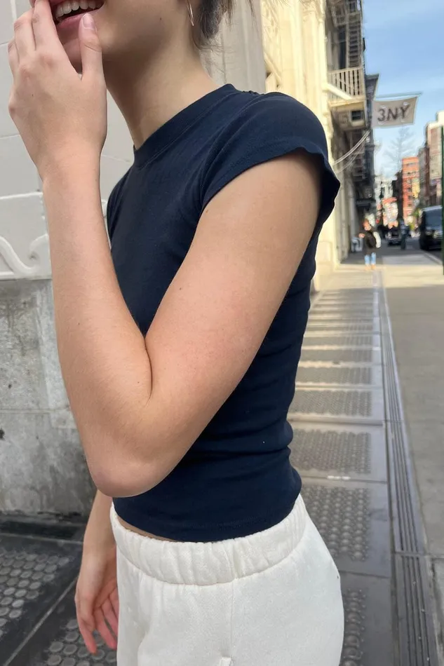 Chloe Top Navy Blue Women Brandy Melville Tops