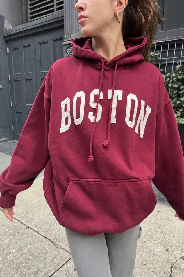 Christy Boston Hoodie Maroon Women Brandy Melville Sweatpants and Sweatshirts