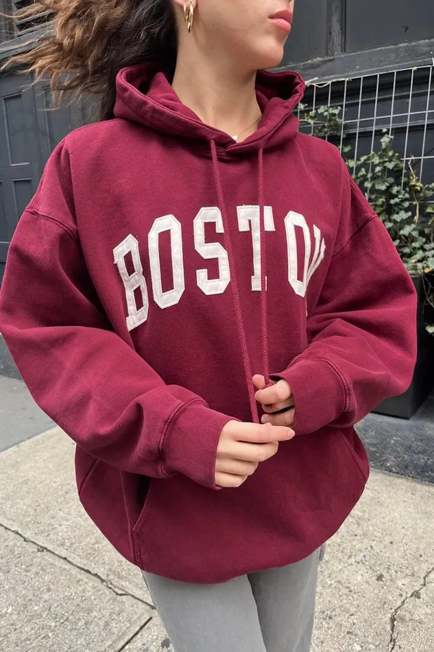Christy Boston Hoodie Maroon Women Brandy Melville Sweatpants and Sweatshirts