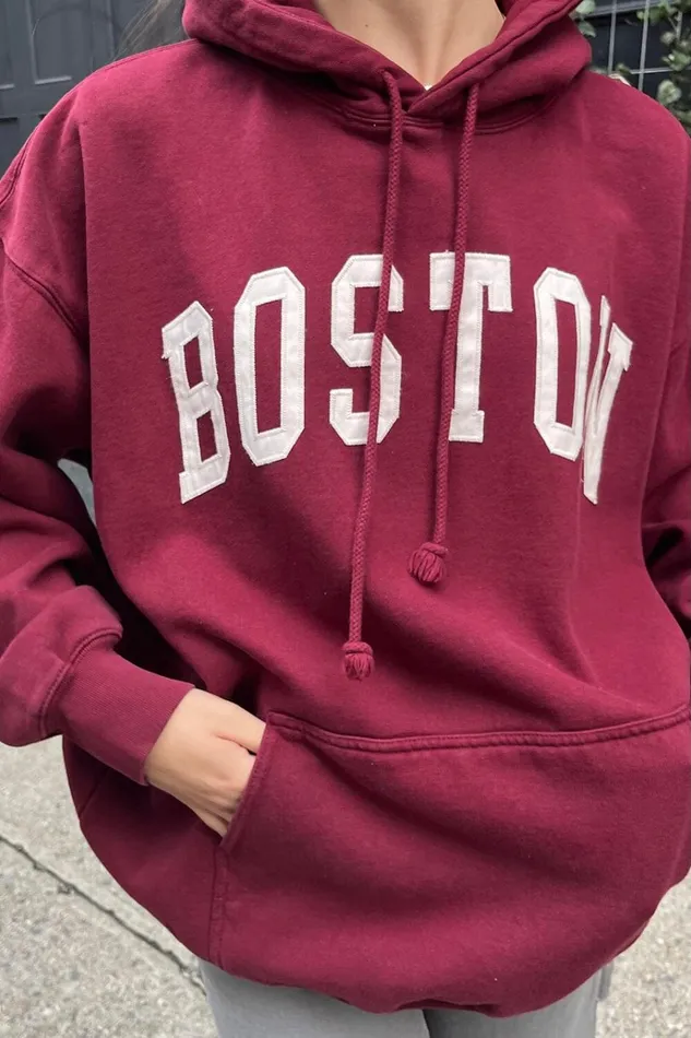 Christy Boston Hoodie Maroon Women Brandy Melville Sweatpants and Sweatshirts