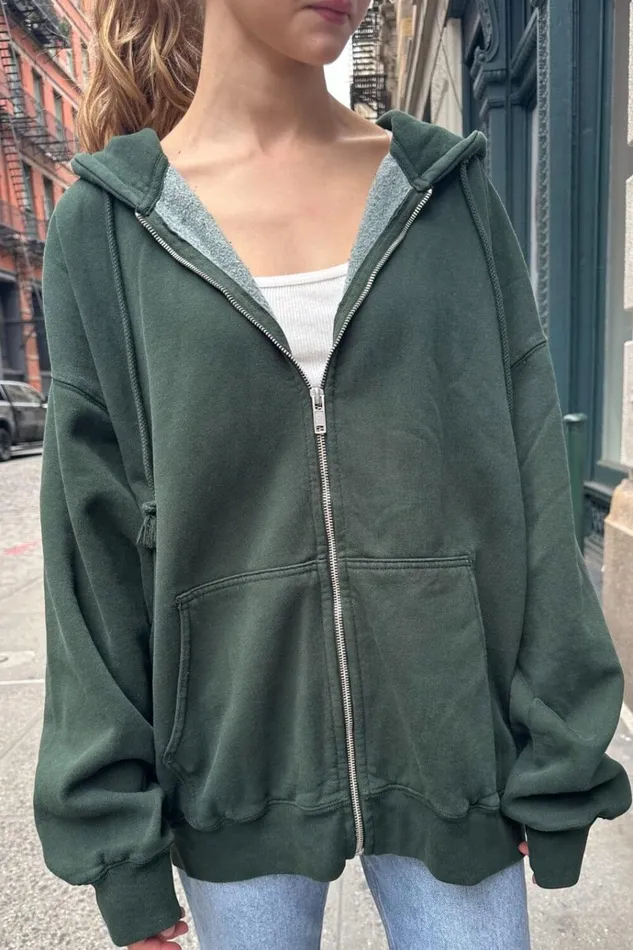 Christy Hoodie Dark Green Women Brandy Melville Sweatpants and Sweatshirts