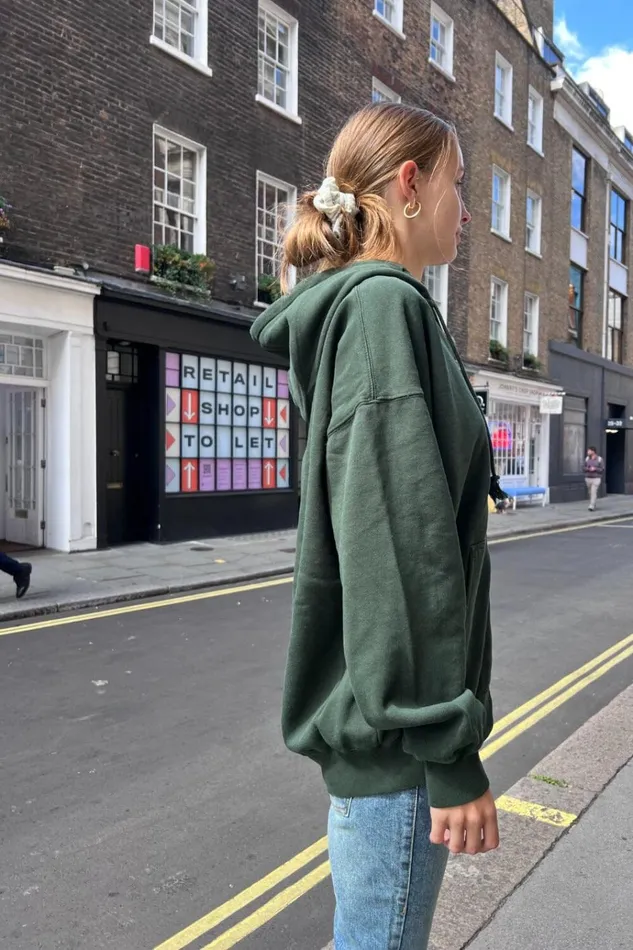 Christy Hoodie Dark Green Women Brandy Melville Sweatpants and Sweatshirts