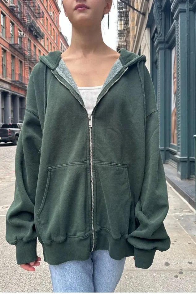 Christy Hoodie Dark Green Women Brandy Melville Sweatpants and Sweatshirts