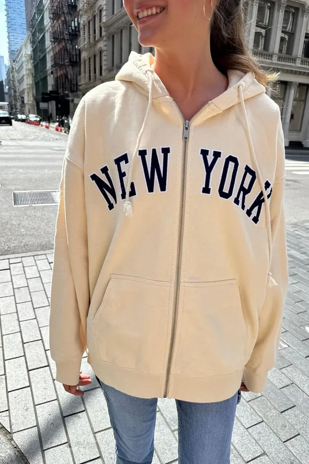 Christy New York Hoodie Ivory Women Brandy Melville Sweatpants and Sweatshirts