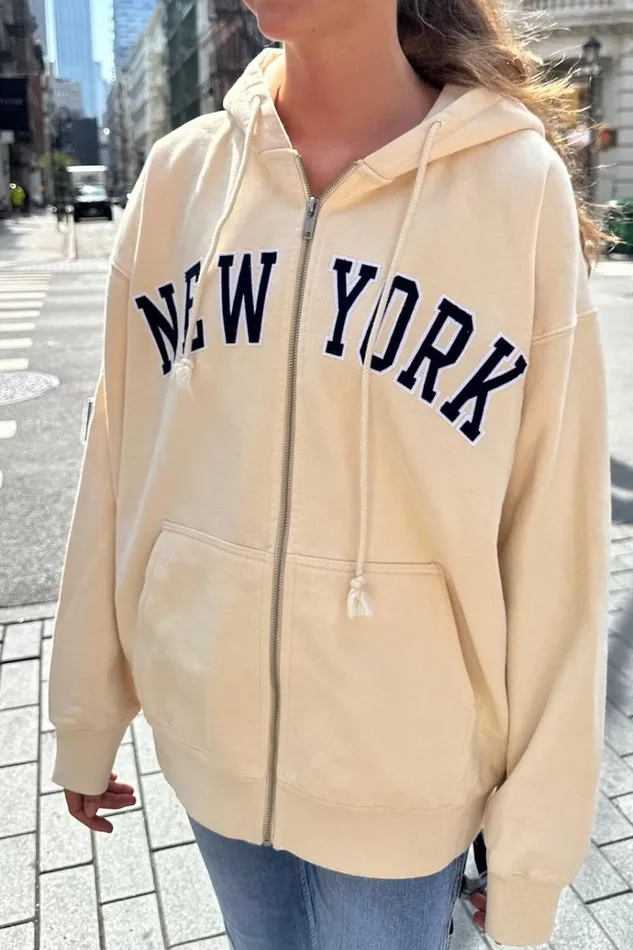 Christy New York Hoodie Ivory Women Brandy Melville Sweatpants and Sweatshirts