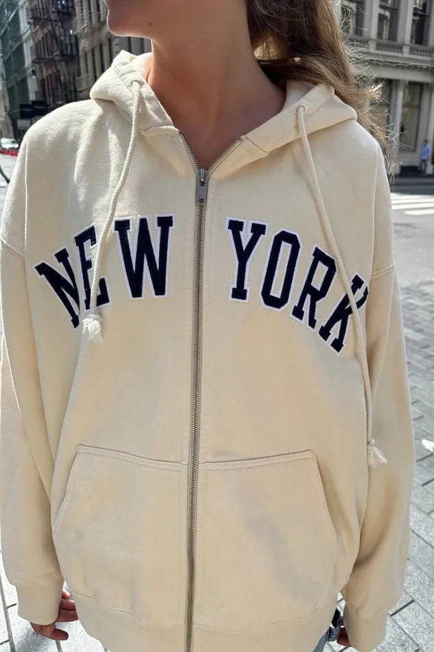Christy New York Hoodie Ivory Women Brandy Melville Sweatpants and Sweatshirts