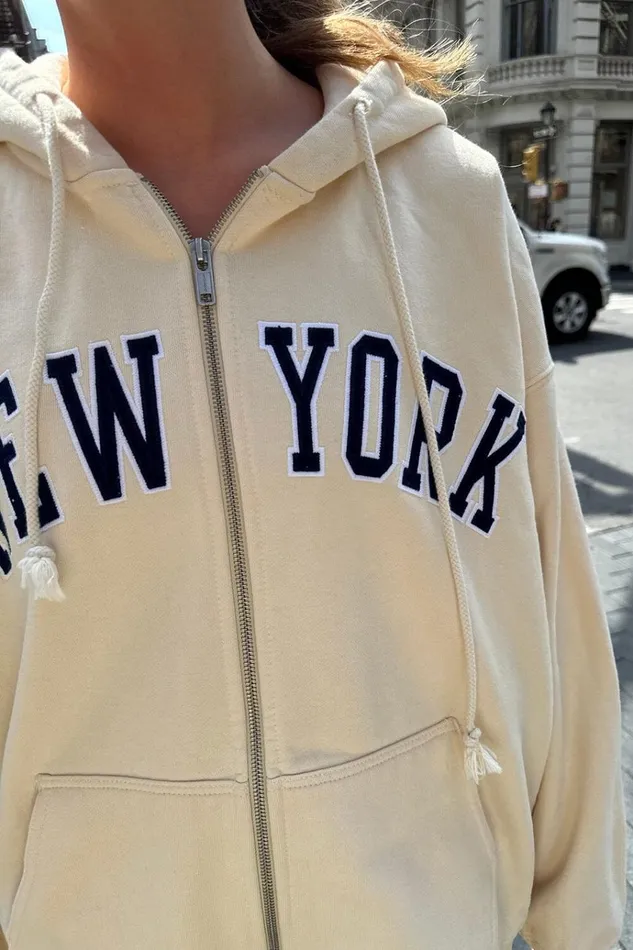 Christy New York Hoodie Ivory Women Brandy Melville Sweatpants and Sweatshirts