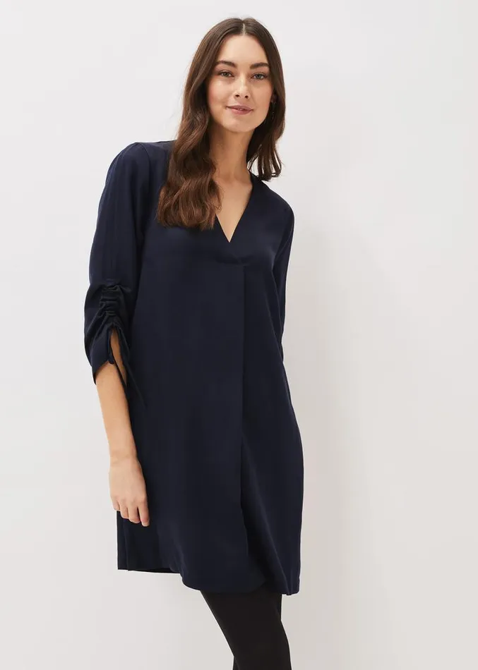 Cieara Tie Detail Sleeve Tunic Dress Navy Women Phase Eight Dresses